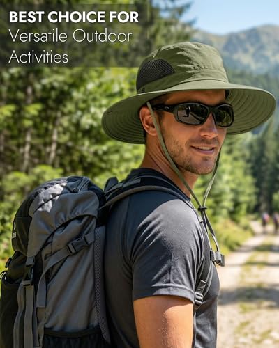 Sun Hats for Men Women UV Sun Protection Waterproof Wide Brim Bucket Hat - color: Armygreen