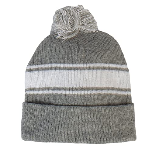 TOP HEADWEAR Unisex Men's Women's Stripe Pom Pom Beanie - color: Gray/White
