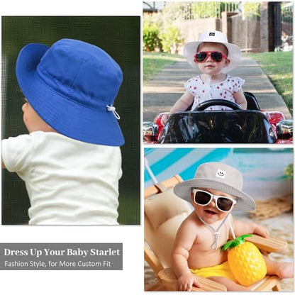 Baby Toddler Sun Hat,Kids Summer UPF 50+ Foldable Beach Bucket Hat for Boys Girls Children - color: White & Khaki 2pcs, size: 6-24 Months
