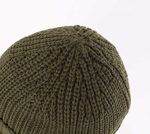 Home Prefer Men's Winter Hat Thick Knit Beanie Cap with Visor Newsboy Beanie Hat - color: Army Green
