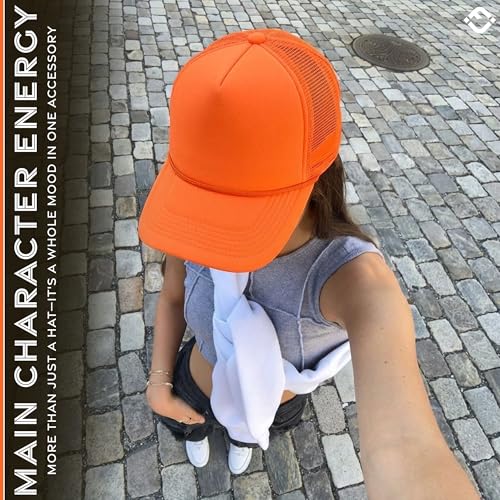 Funky Junque Blank Mesh Foam Lightweight Snapback Trucker Hat - color: Neon Orange