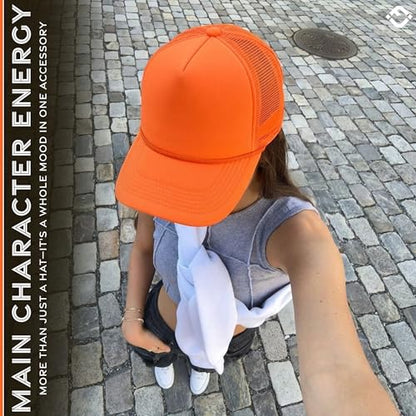 Funky Junque Blank Mesh Foam Lightweight Snapback Trucker Hat - color: Neon Orange
