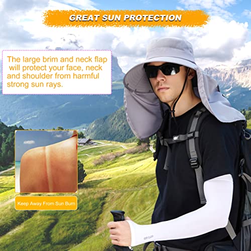 Women Wide Brim Face Mask Sun Hat Detachable Neck Face Flap Ponytail UV Protection Visor Hat Garden Fishing Hiking - color: Bg9215-lightgray