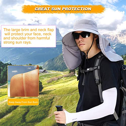 Women Wide Brim Face Mask Sun Hat Detachable Neck Face Flap Ponytail UV Protection Visor Hat Garden Fishing Hiking - color: Bg9215-lightgray