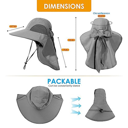 Womens Sun Hat UV Protection, Foldable Waterproof Wide Brim Bucket Hats with Neck Flap for Summer Beach Fishing Hiking - color: Drak Grey