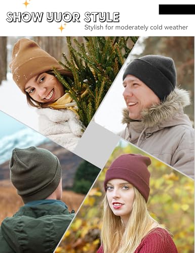 Fleece Lined Wool Beanie Hat Men Women, Warm Cuffed Winter Cap - color: Light Gray