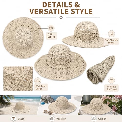 Wide Brim Straw Sun Hat for Women, Floppy Beach Hat, Natural Woven Summer Cap