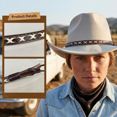 Western Cowboy Hat for Women, Shapeable Wide Brim Classic Cowgirl Hat - color: Color 4