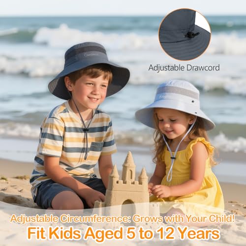American Trends Quick Dry Boys Sun Hat - Dual Adjustable UV Protection Breathable Kids Safari Bucket Cap for Beach Pool - color: Sky Blue