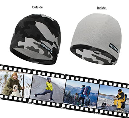 EMPIRELION Softshell Winter Fleece Lined Beanie Hats, 9" Running Skull Cap Thermal Tactical Watch Cap Men Women - color: Camo Snow