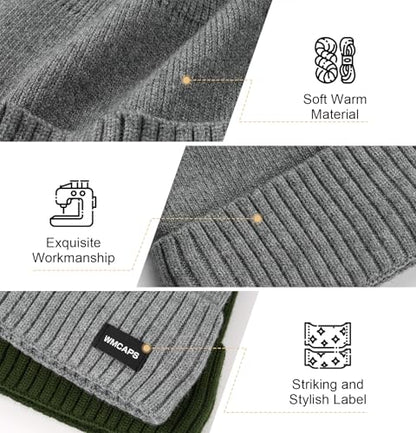 Wmcaps Fleece Lined Beanie Warm Winter Knit Hat for Men Women Cold Weather - color: Grey