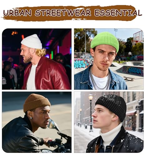 Wool Fisherman Beanies for Men Knit Fall Winter Beanie Hat Skull Cap - color: Neon Yellow Green