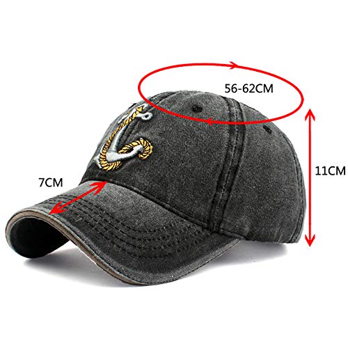 Anchor Embroidered Cotton Washed Dad Hat Distressed Retro Baseball Hat - color: Black