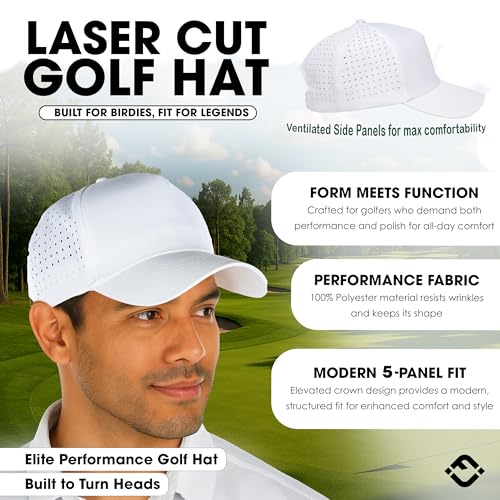 Funky Junque Mens High Crown Golf Hat, Performance Golf Cap - color: White