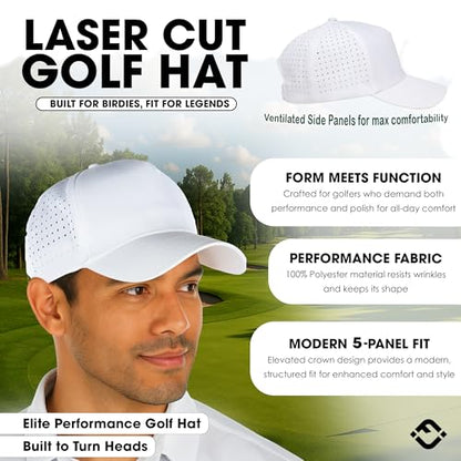 Funky Junque Mens High Crown Golf Hat, Performance Golf Cap - color: White