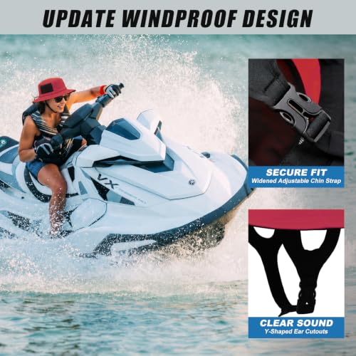 Surblue Surf Bucket Hat with Widened Chin Straps UPF 50+ Windproof Sun Hat Adjustable Packable Cap for Water Sports Surfing - color: Red