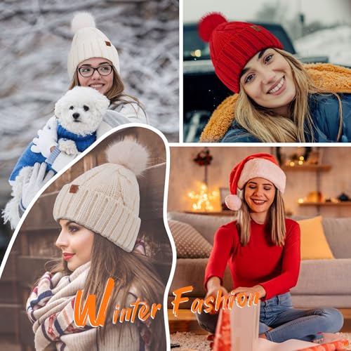 FZ FANTASTIC ZONE Womens Pom Pom Winter Warm Beanie Hat Cap Fleece Lined - color: Black