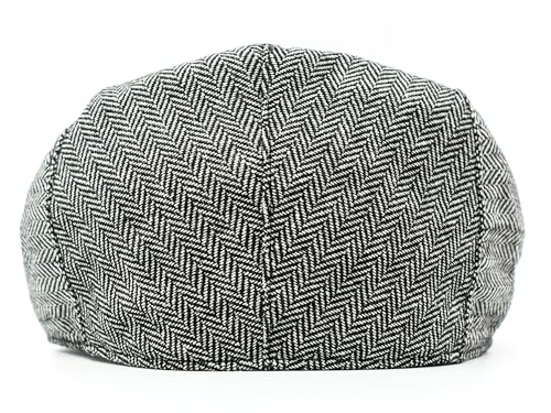 Men's Classic Patchwork Herringbone Checker Plaid Newsboy Ivy Hat Flat Cap - color: Light Grey, size: Large-X-Large
