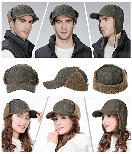 TOP-EX Oversized XL/XXL Unisex Wool Blend Winter Trapper Hat Baseball Cap Fleece Earflaps Fleece Lined - color: Brown(fleece), size: Medium