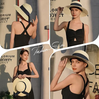 Beach Hats for Women, Sun Straw Hat for Women, UPF 50+ UV Foldable Sun Hat - color: C-beige