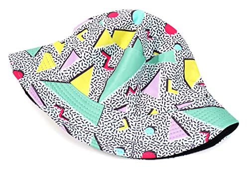Unisex Bucket Hat Summer UPF 50+ Sun Protection Outdoor Beach Fishing Travel Hiking Hat - color: Retro 80s 90s Geometric