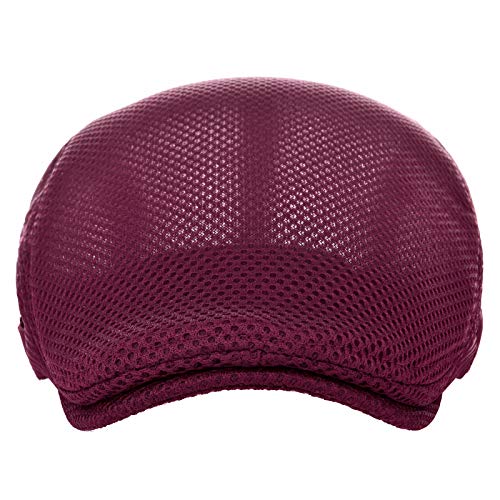 VOBOOM Men Mesh Newsboy Flat Cap Ivy Cabbie Newsboy Cap - color: Burgundy