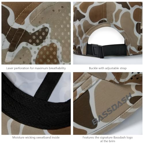 BASSDASH UPF 50+ Fishing Hat, Baseball Cap with Removable Neck Flap - color: Camel Brown Block Camo With Foldable Brim