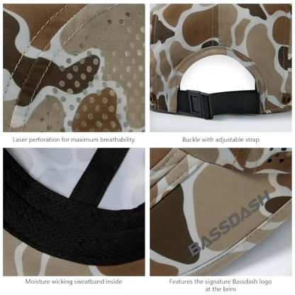 BASSDASH UPF 50+ Fishing Hat, Baseball Cap with Removable Neck Flap - color: Camel Brown Block Camo With Foldable Brim
