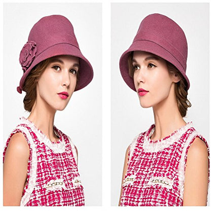 Maitose™ Women's Wool Felt Flowers Church Bowler Hats - color: Pink