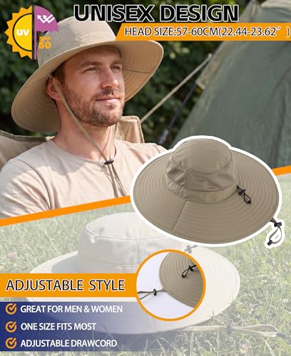 Home Prefer UPF50+ Mens Sun Hat Wide Brim Fishing Hat Foldable Large Brim UV Protection Sun Hat for Men Women Beach Gardening - color: Khaki