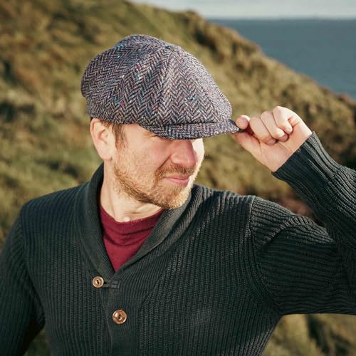 Biddy Murphy Irish Wool Tweed Newsboy Cap for Men, Herringbone - color: Navy, size: Large
