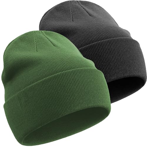100% Cotton Beanie Hats for Women Men Winter Knit Hats Skull Cap - color: 2 - Black, Army Green