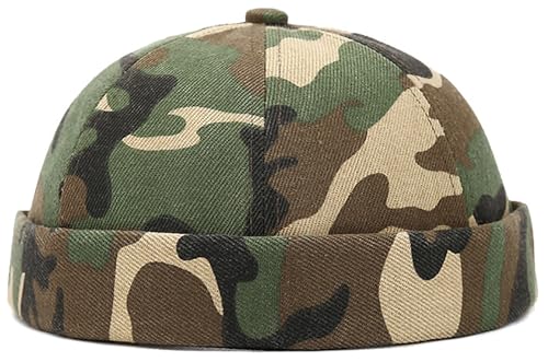 XYIYI Mens Docker Cap Brimless Hats Skullcap Worker Sailor Cap Rolled Cuff Retro Beanie Hat - color: Green Camo