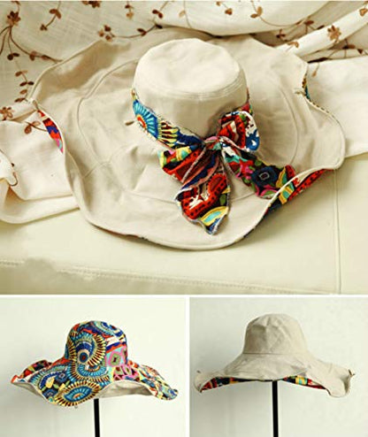 iHomey Packable Shapeable Extra Large Brim Floppy Sun Hat Reversible UPF 50+ Beach Sun Bucket Hat - color: A-beige