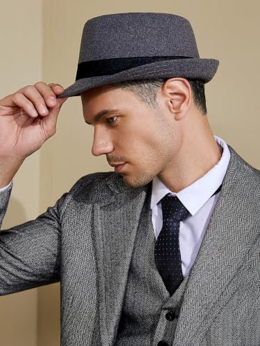 BABEYOND Men's 1920s Short Brim Trilby Fedora Hat - color: Y-dark Gray