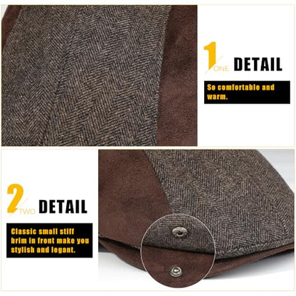 Sumolux Mens Newsboy Cap Winter Beret Hat Cabbie Flat Cap - color: D Coffee