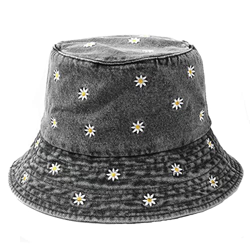 Premium Cotton Bucket Hats,Packable Hats for Men Women,Summer Bucket Hat,Fishing Sun Hats - color: Black+emboridery