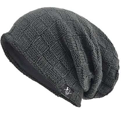 VECRY Men's Slouch Beanie Skull Cap Long Baggy Hip-Hop Winter Summer Hat - color: Checked-grey