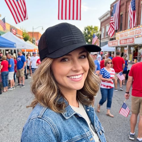 Hercicy 4 Pcs American Flag Trucker Hats, Adjustable Hats - color: Navy Blue, Blue, Black, Khaki