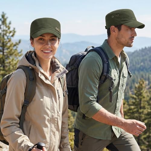 Glamorstar Unisex Cadet Army Caps Military Cap Vintage Flat Top Hats for Men Women - color: C Army Green