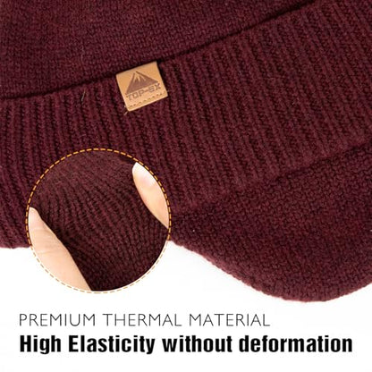 TOP-EX DryKnit™ 80% Merino Wool Waterproof Ear Flap Beanie M/L/XL - color: Burgundy, size: X-Large-XX-Large