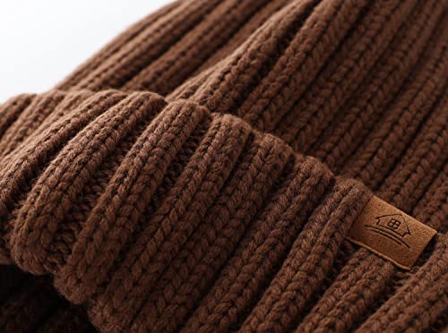 Home Prefer Mens Winter Hat Wool Fleece Lined Knit Beanie Hat Warm Stocking Caps - color: Coffee