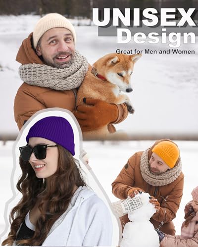 Short Wool Fisherman Beanie for Men Women Fleece Lined Winter Hat - color: 1pcs Dark Purple