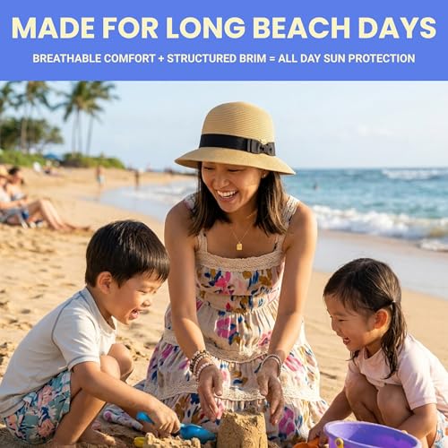 Funky Junque Foldable Wide Brim Straw Sun Hat, Packable Beach Cap - color: Natural