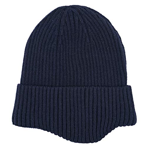 Connectyle Fleece Lined Beanie Hat for Men Women Warm Winter Hats with Earflaps Stretchy Ribbed Knit Skull Cap - color: Navy