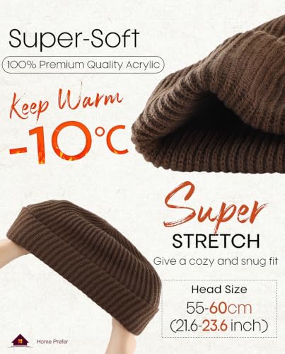 Home Prefer Rib Knit Beanie Hat for Men and Women Cuffed Beanie Winter Hat - color: Coffee