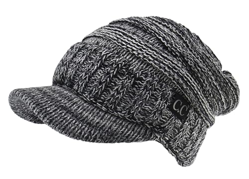 C.C Trendy Warm Oversized Chunky Soft Oversized Ribbed Slouchy Knit Hat with Visor Brim - color: Black Mix