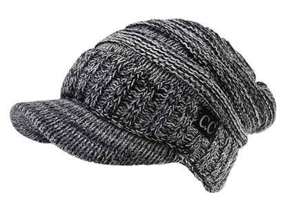 C.C Trendy Warm Oversized Chunky Soft Oversized Ribbed Slouchy Knit Hat with Visor Brim - color: Black Mix