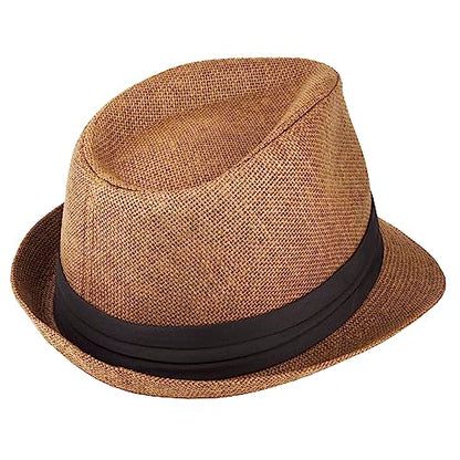 Gelante Summer Fedora Panama Straw Hats with Black Band - color: Tan, size: Large-X-Large