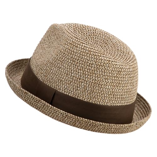 Men's Fedora with Paper Straw Braid - color: Brown, size: X-Large
